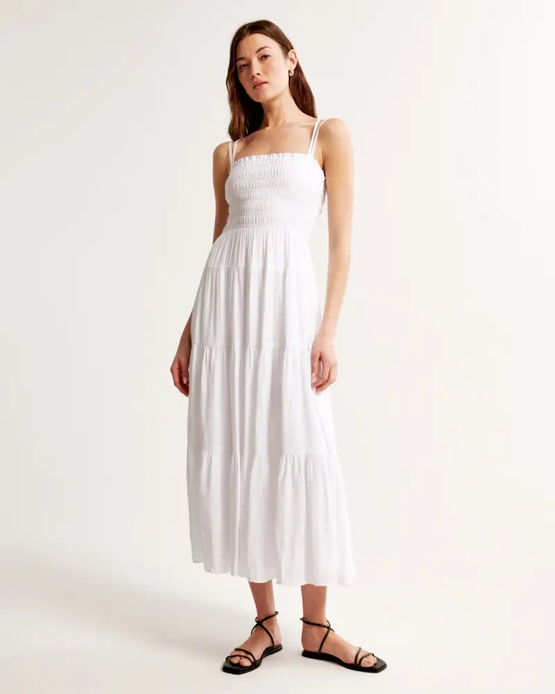 Vestido A&F maxi com corpete franzido