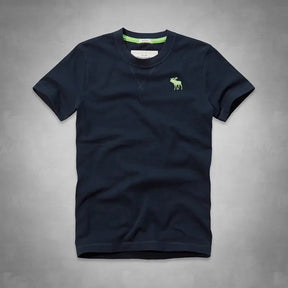 Camiseta A&F Básicas Logo Alce Branca/Azul Marinho